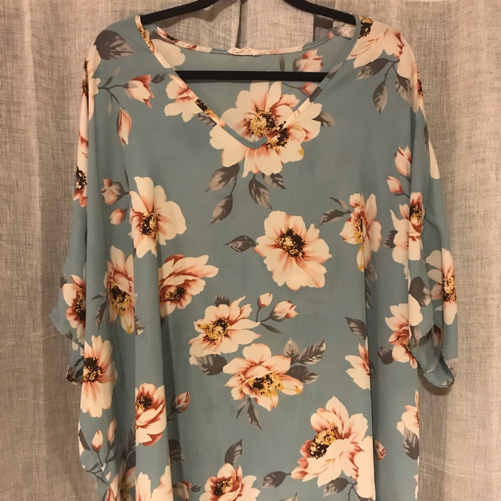 Blue Floral Flowy Top